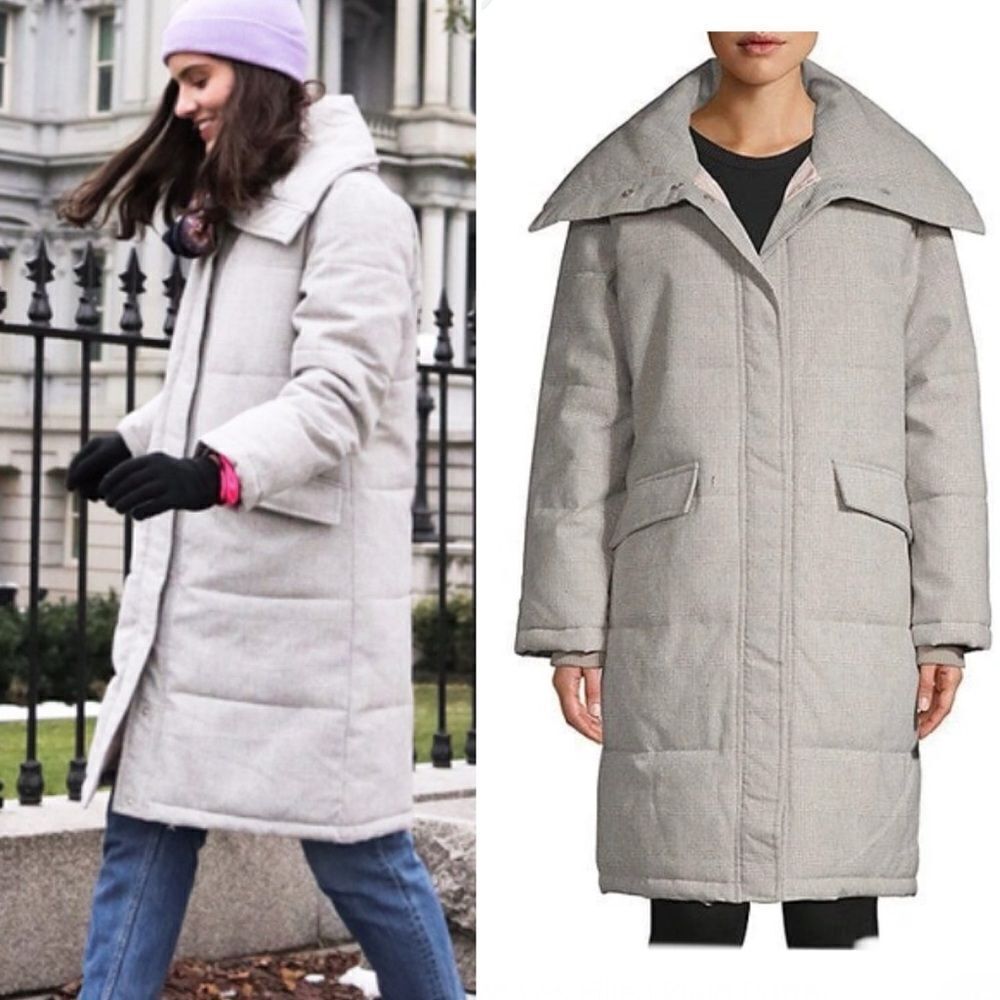 AVEC LES FILLES Grey Plaid Puffer Jacket-M